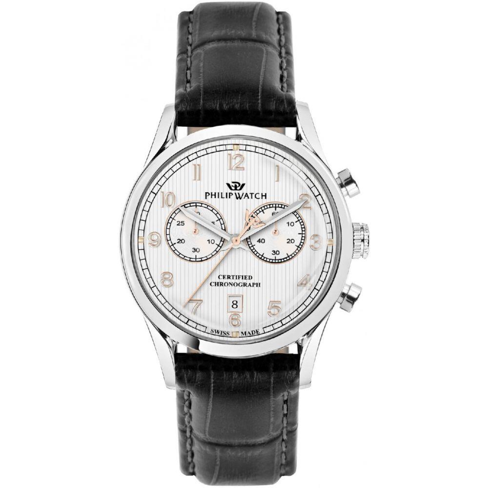 PHILIP WATCH SUNRAY 39 MM CHRONO SILVER DIAL BLACK - PHILIP WATCH