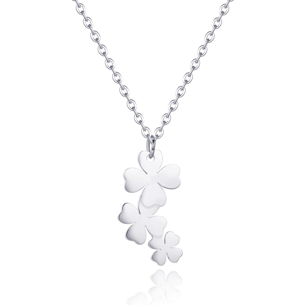 COLLANA TRIO QUADRIFOGLI VERTICALE SILVER - S