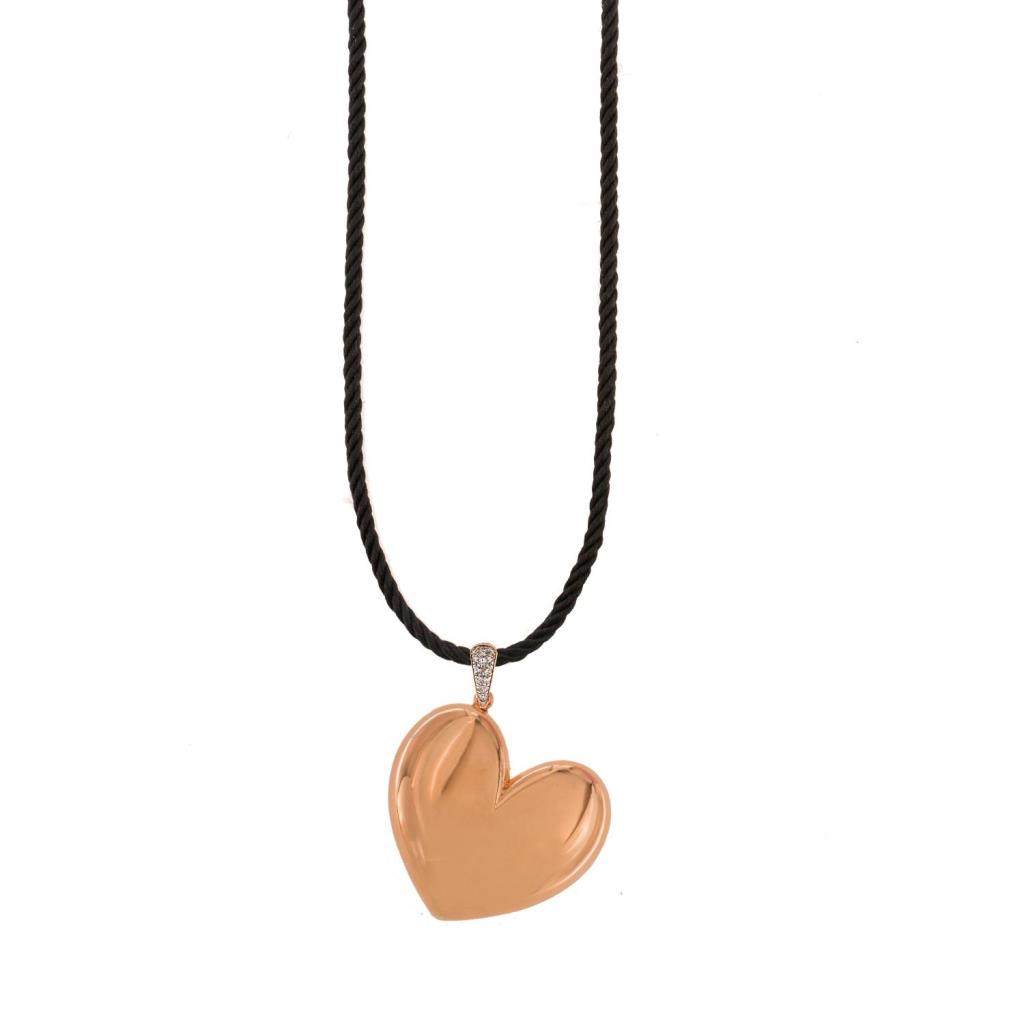 COLLANA CORDA TORCHON CUORE ROSA ELETTROFORMATO - GO BIG RUE DES MILLE - RUE DES MILLE