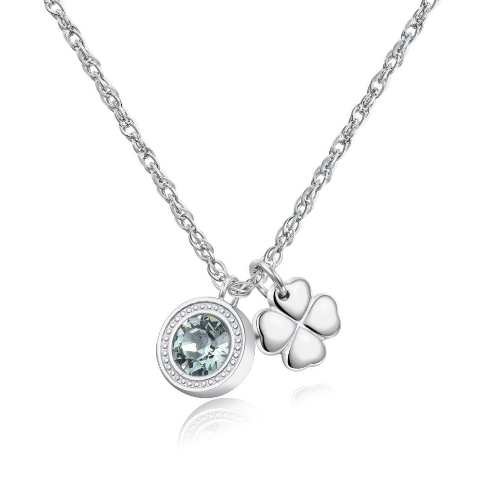 COLLANA IN ACCIAIO CON QUADRIFOGLIO E CRISTALLO VERDE - S