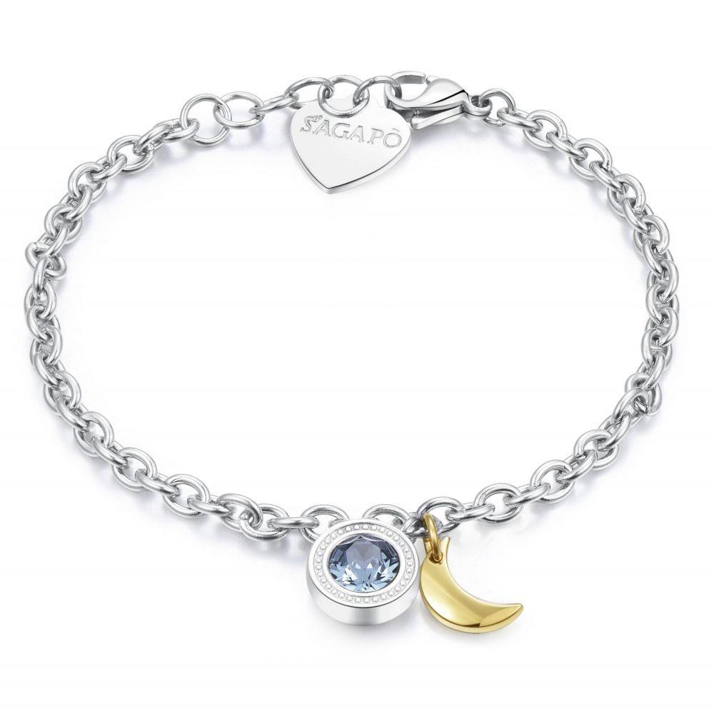 BRACCIALE IN ACCIAIO E PDV ORO CON LUNA E CRISTALLO INDIAN SAPPHIRE - S