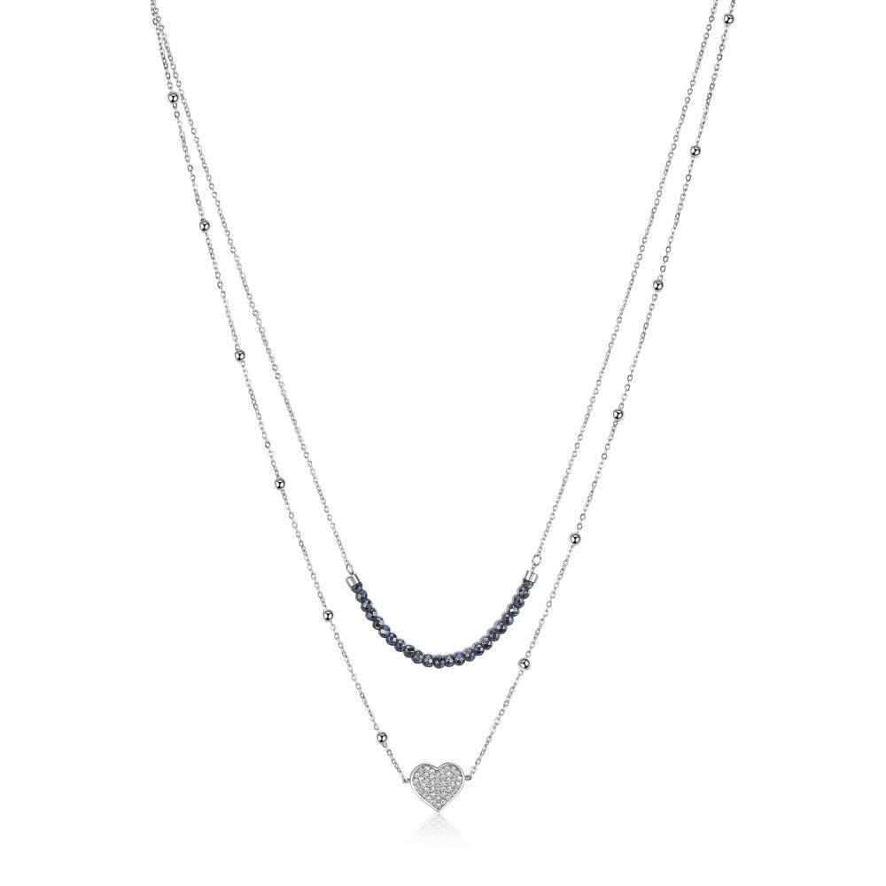 COLLANA AURORA DOPPIO GIRO CON PIETRE NERE E CUORE - S