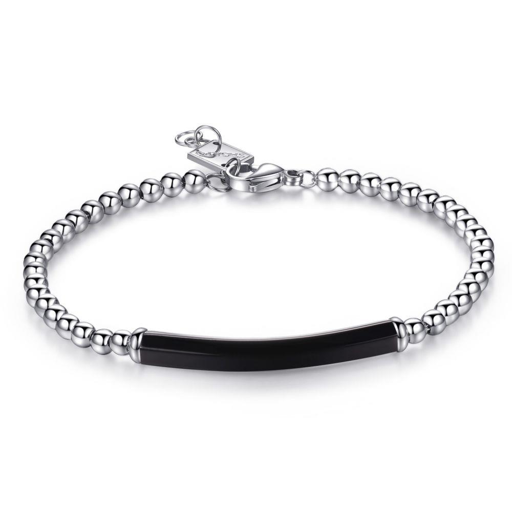 BRACCIALE CON BOULE IN ACCIAIO E PDV NERO - S