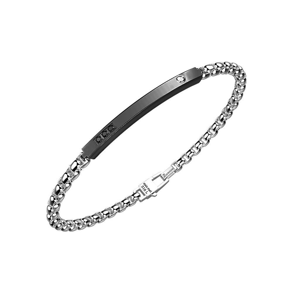 BRACCIALE IN ACCIAIO CON CATENA E SPINELLI NERI - ZANCAN