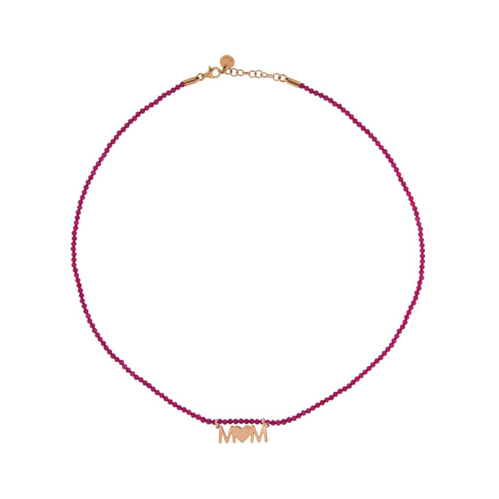 GIROCOLLO CATENA PIETRE ROSSE NOME PERSONALIZZABILE (MAX 7 LETTERE) - RUE DES MILLE