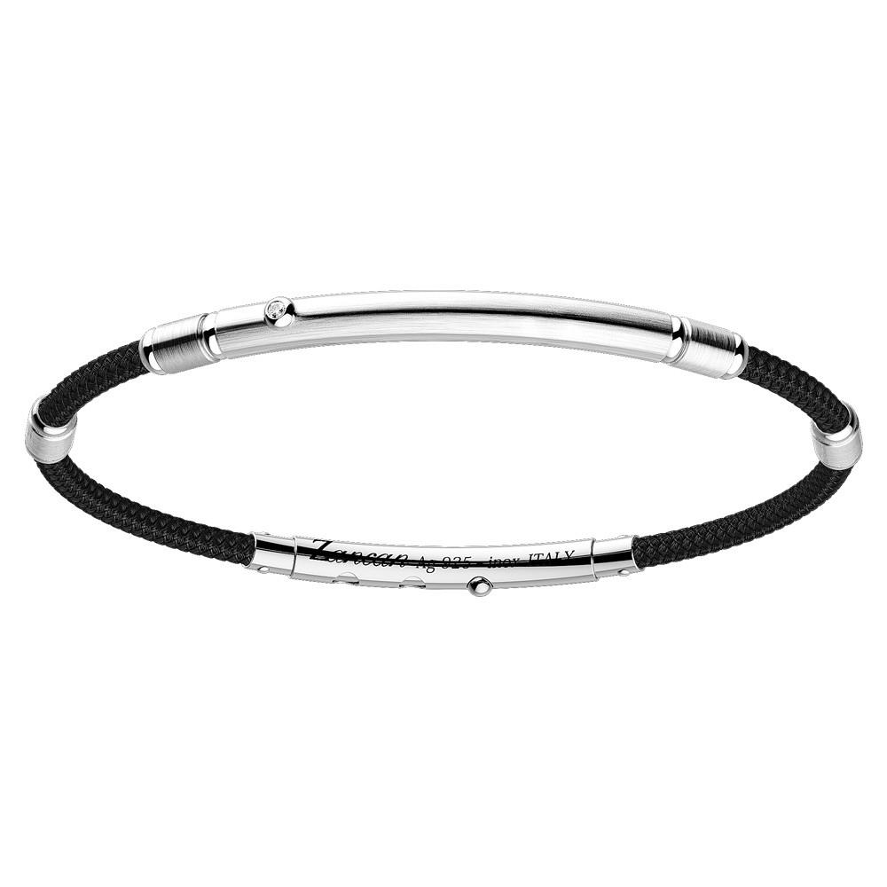 BRACCIALE IN ARGENTO CON ZAFFIRO BIANCO E CORDINO IN KEVLAR COLORATO NERO - ZANCAN