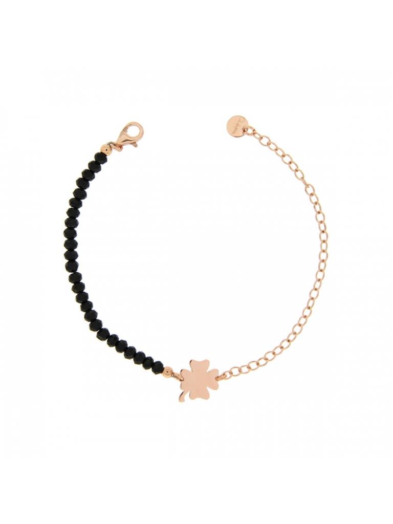 BRACCIALETTO CATENELLA CON QUADRIFOGLIO E PIETRE NERE - RUE DES MILLE