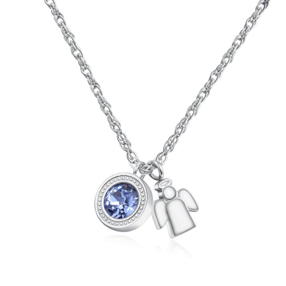 COLLANA IN ACCIAIO CON ANGIOLETTO E SWAROVSKI AZZURRO - S