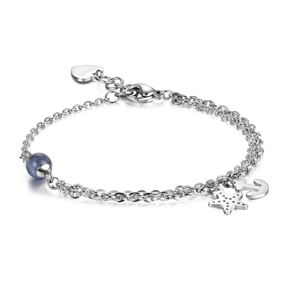 BRACCIALE STELLA E ANCORA CON PIETRA NERA - S