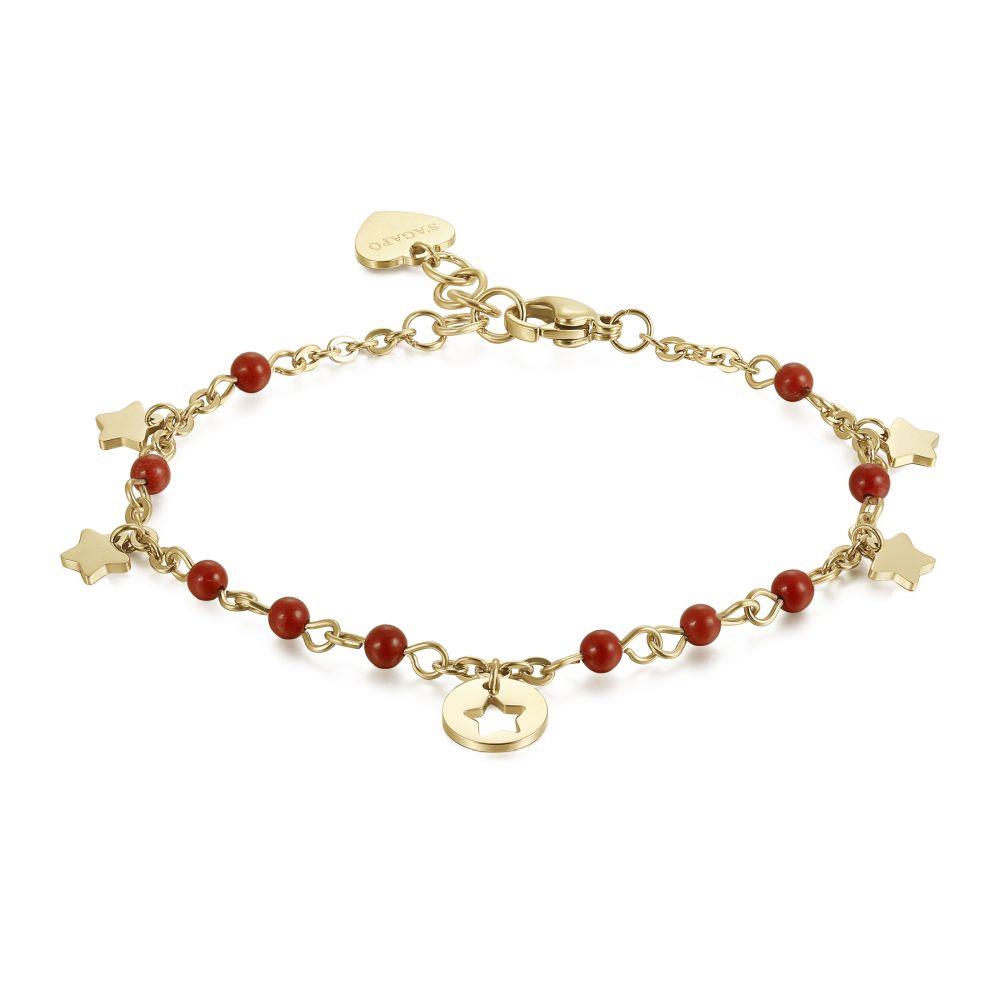 BRACCIALE DORATO CON PIETRE ROSSE E STELLINE - S