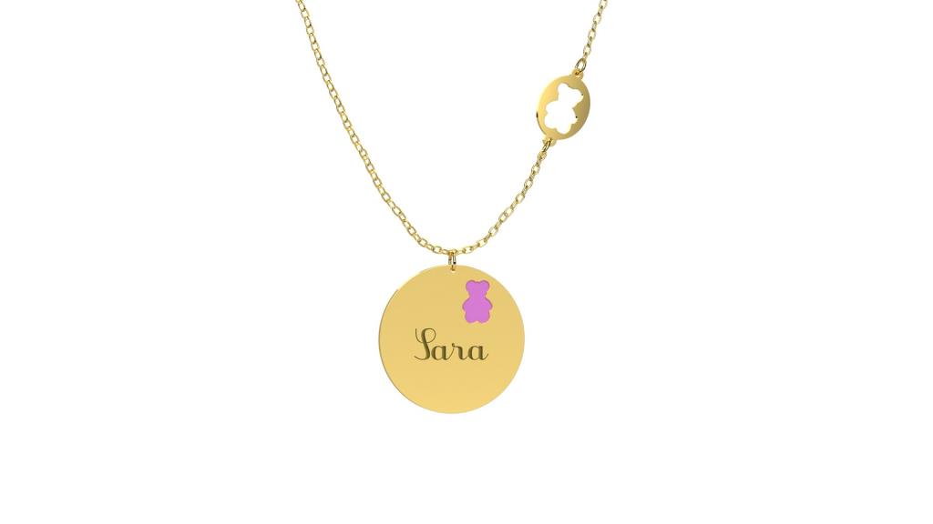 COLLANA PENDENTE BIMBA IN ORO CON ORSETTO ROSA PERSONALIZZABILE - NANAN