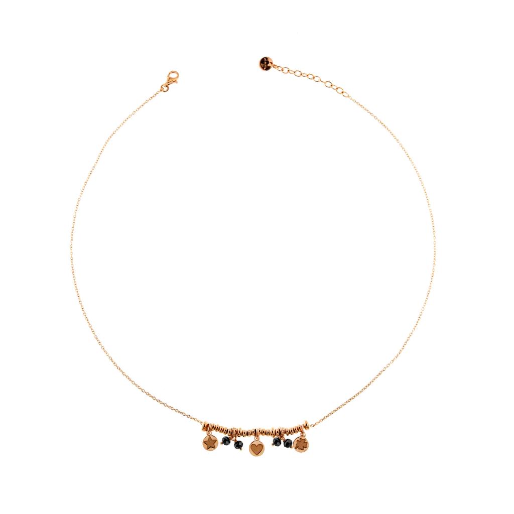 GIROCOLLO PIETRE E MEDAGLIETTE PENDENTI - GIPSY TIERRA BLACK ORO ROSA RUE DES MILLE - RUE DES MILLE