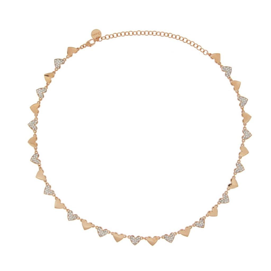 GIROCOLLO CUORI ALTERNATI 16 BOMBATI / 15 ZIRCONI BIANCHI - RUE DES MILLE