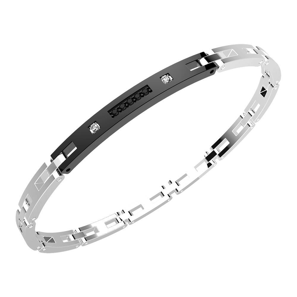 BRACCIALE IN ACCIAIO NERO E LUCIDO CON PIETRE - ZANCAN