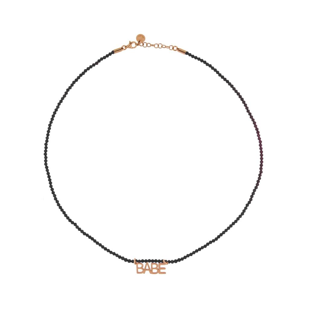 GIROCOLLO CATENA PIETRE NERE NOME PERSONALIZZABILE (MAX 7 LETTERE) - RUE DES MILLE