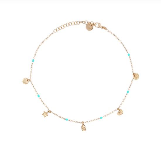 CAVIGLIERA CHARMS E DETTAGLIO SMALTO TURCHESE - ANKLETS MANIA RUE DES MILLE - RUE DES MILLE